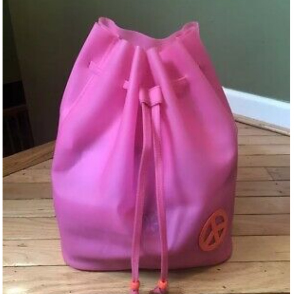 Target Pink Plastic Drawstring Peace Bookpack - image 1